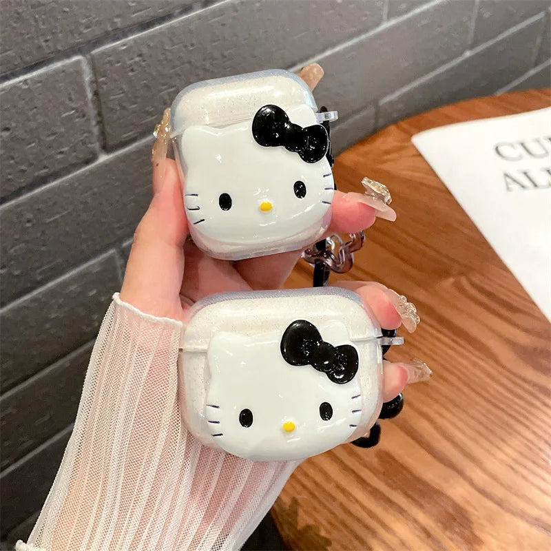 Hello Kitty Glitter Pink Protetive Earphone TPU Cover for Airpods Pro 2/Airpods Pro/Airpods 1/2/3 Case with Keychain Lovers Girl